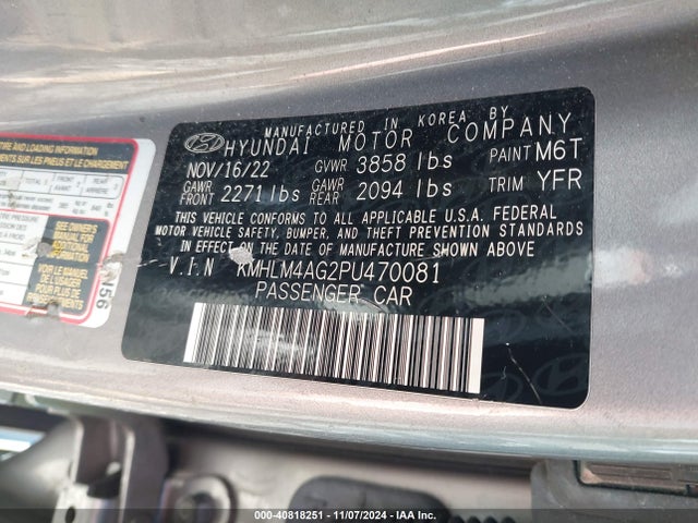Hyundai ELANTRA SEL 2023 KMHLM4AG2PU470081 Image 9