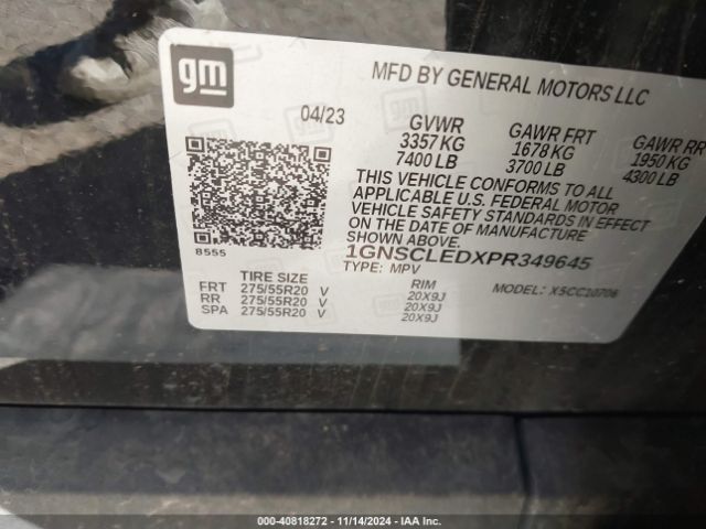1GNSCLEDXPR349645 Chevrolet Tahoe 2wd Commercial Fleet
