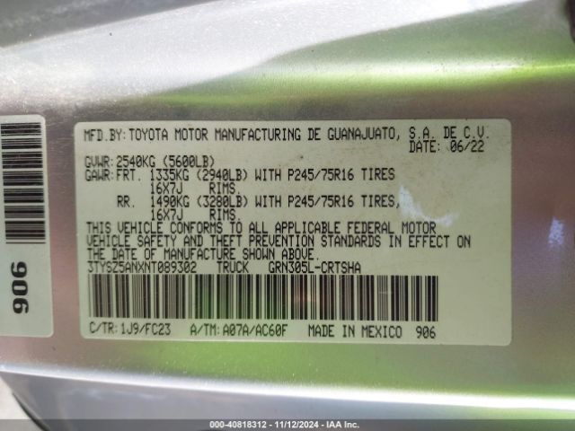 3TYSZ5ANXNT089302 Toyota Tacoma Sr5 V6