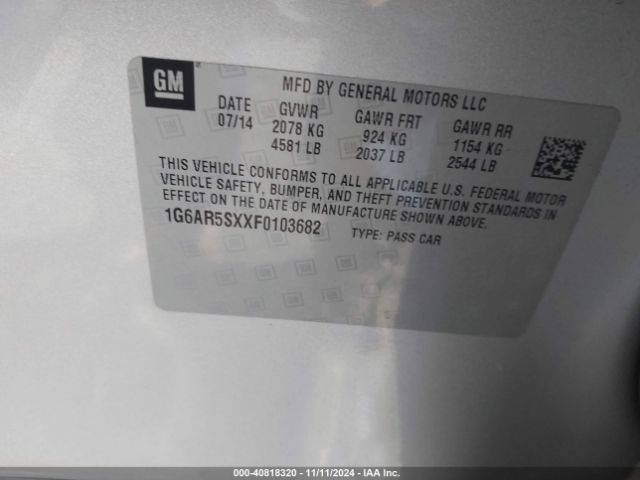 1G6AR5SXXF0103682 Cadillac CTS LUXURY
