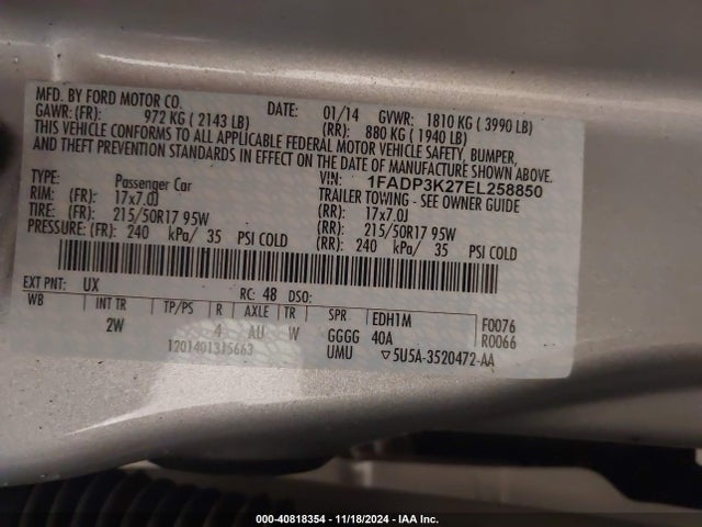 1FADP3K27EL258850 Ford FOCUS SE