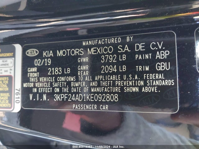 KIA Forte Lxs 2019 3KPF24AD1KE092808 Image 9
