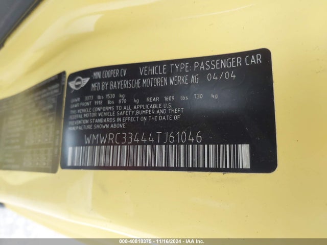 2004 MINI COOPER WMWRC33444TJ61046 Photo 8