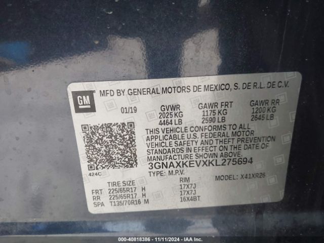 2019 CHEVROLET EQUINOX 3GNAXKEVXKL275694 Photo 8