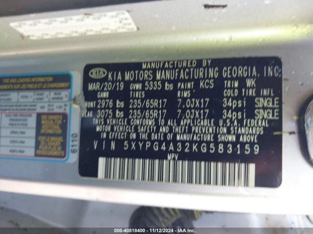 5XYPG4A32KG583159 KIA Sorento 2.4l L