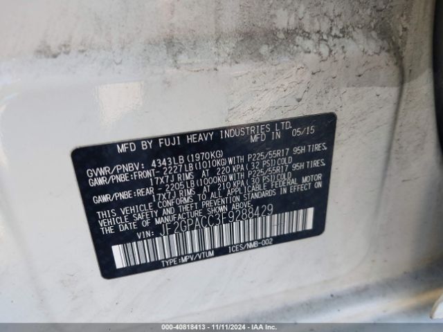 JF2GPACC3F9288429 Subaru Xv Crosstrek 2.0i Premium