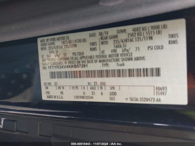 1FTYR3XV4KKB57291 Ford Transit-250
