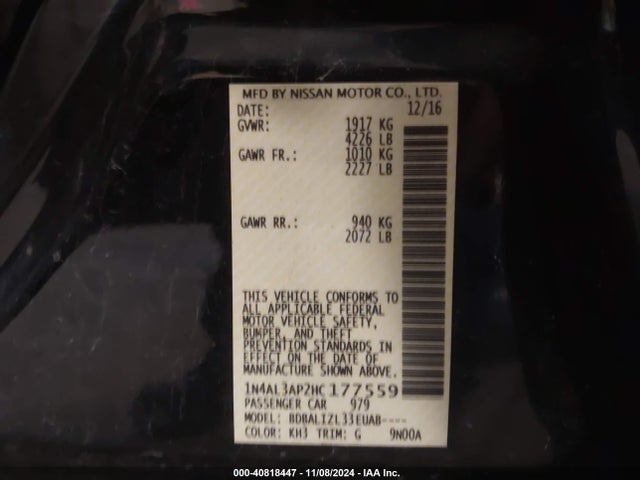 Nissan Altima 2.5 Sv 2017 1N4AL3AP2HC177559 Image 9