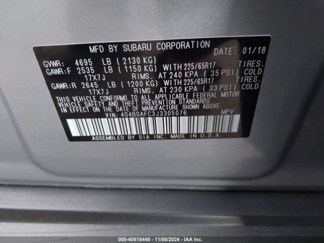 4S4BSAFC3J3305076 Subaru Outback 2.5i Premium