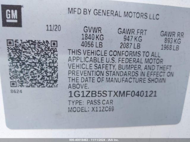 1G1ZB5STXMF040121 Chevrolet Malibu Fwd Ls