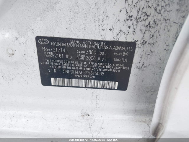 Hyundai ELANTRA SE 2015 5NPDH4AE3FH615035 Image 9