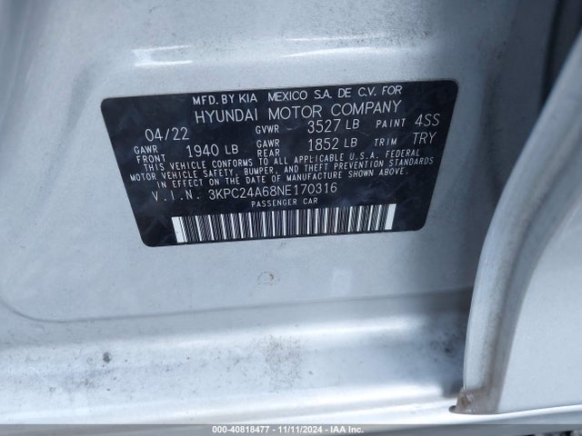 3KPC24A68NE170316 Hyundai ACCENT SE