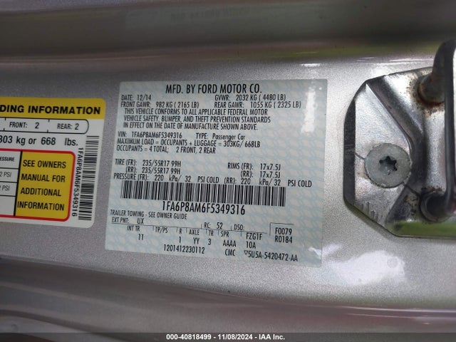 1FA6P8AM6F5349316 Ford Mustang V6