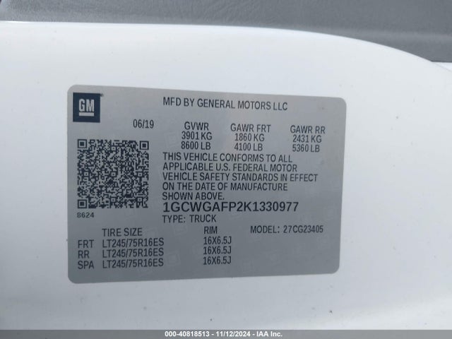 Chevrolet Express 2500 Work Van 2019 1GCWGAFP2K1330977 Image 9