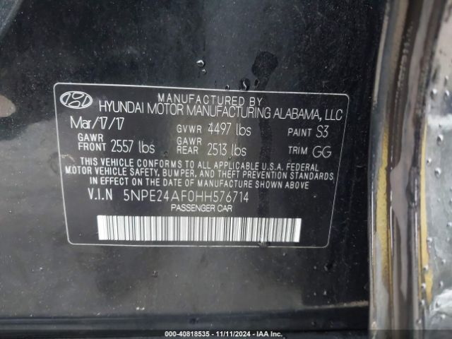 5NPE24AF0HH576714 Hyundai Sonata