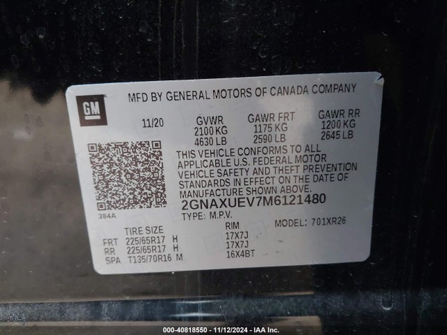 Chevrolet Equinox Awd Lt 2021 2GNAXUEV7M6121480 Image 9