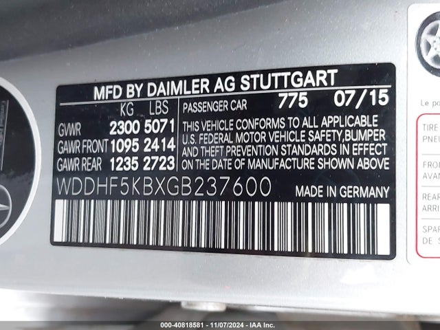 WDDHF5KBXGB237600 Mercedes-Benz E 350