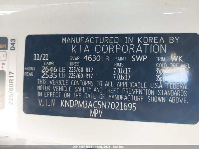 KIA Sportage Lx 2022 KNDPM3AC5N7021695 Image 9