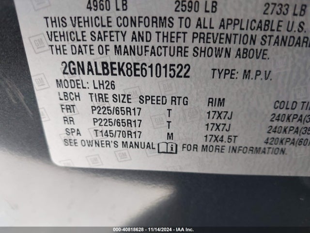 Chevrolet EQUINOX 1LT 2014 2GNALBEK8E6101522 Image 9
