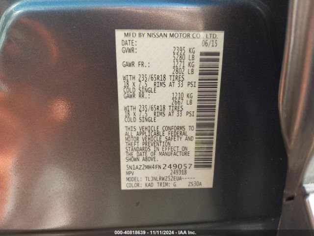 5N1AZ2MH4FN249057 Nissan MURANO SL