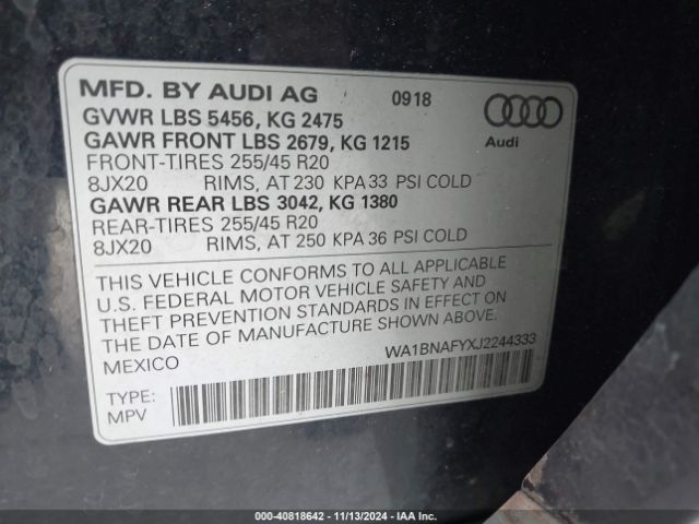 WA1BNAFYXJ2244333 Audi Q5 2.0t Premium/2.0t Tech Premium