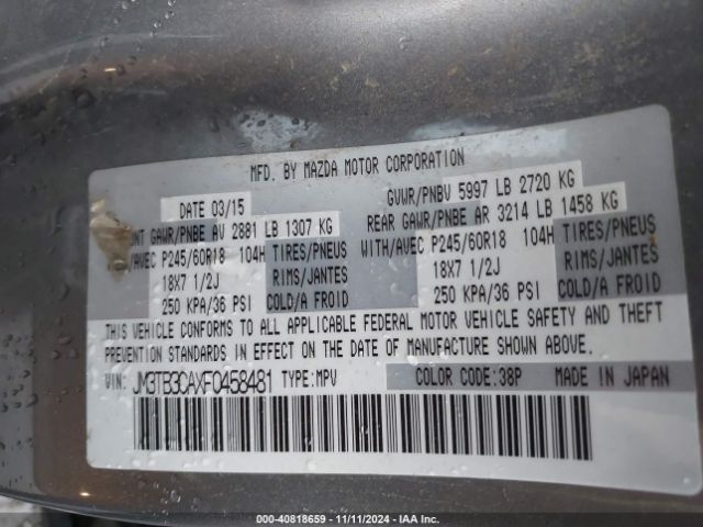 JM3TB3CAXF0458481 Mazda Cx-9 Touring