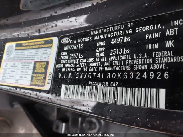 KIA Optima Lx 2019 5XXGT4L30KG324926 Image 9