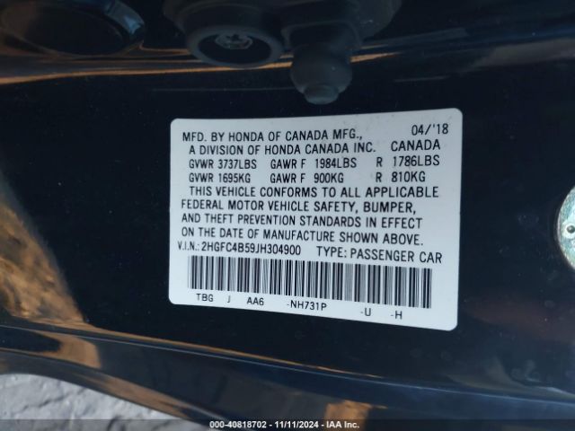 2HGFC4B59JH304900 Honda Civic Lx