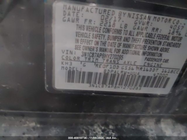 3N1CB7AP8HY270285 Nissan Sentra Sr Turbo