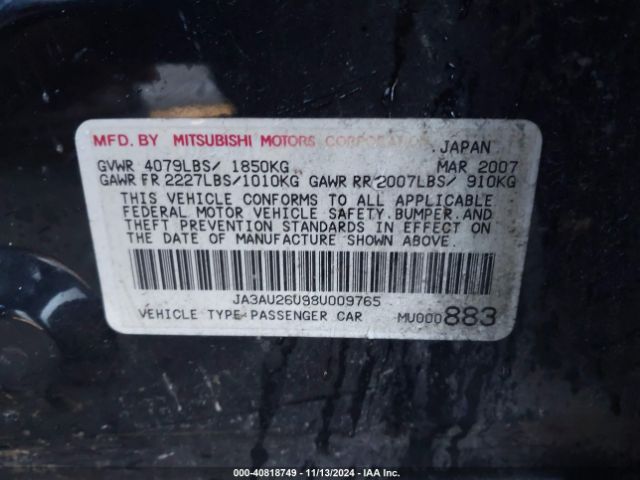 2008 MITSUBISHI LANCER JA3AU26U98U009765 Photo 8