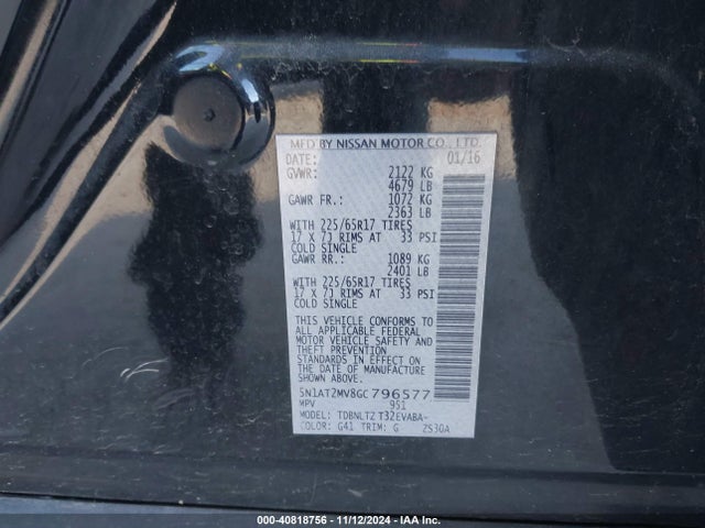5N1AT2MV8GC796577 Nissan ROGUE SV
