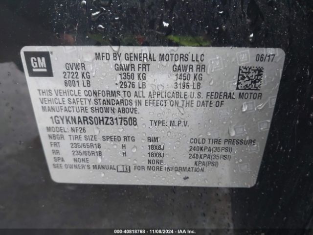 1GYKNARS0HZ317508 Cadillac Xt5 Standard
