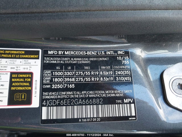 4JGDF6EE2GA666882 Mercedes-Benz Gl 450 4matic
