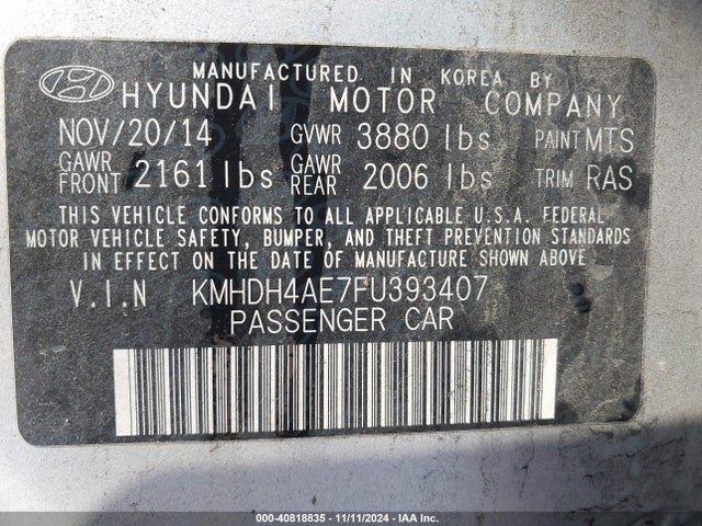 Hyundai ELANTRA SE 2015 KMHDH4AE7FU393407 Image 9