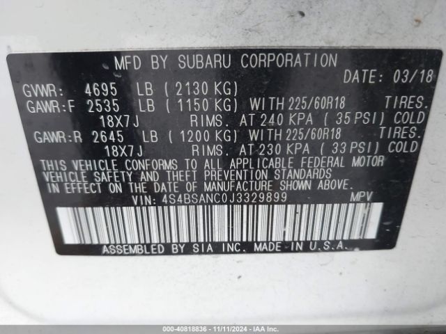 4S4BSANC0J3329899 Subaru Outback 2.5i Limited