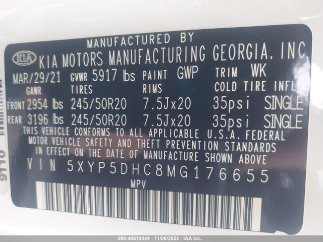 5XYP5DHC8MG176655 KIA Telluride Sx