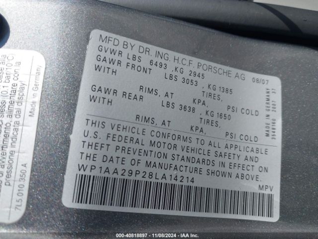 2008 PORSCHE CAYENNE WP1AA29P28LA14214 Photo 8
