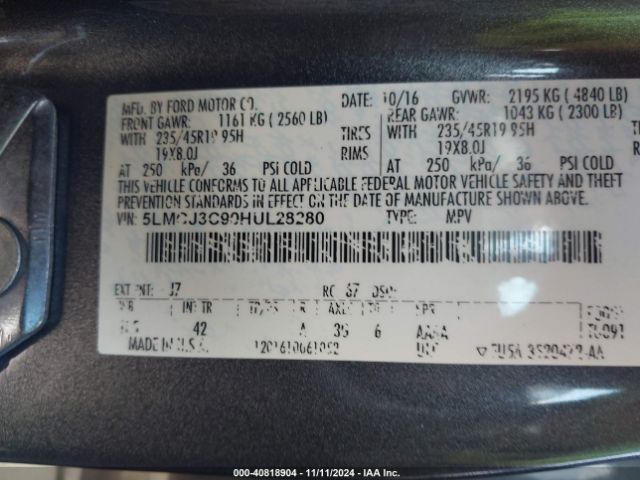 5LMCJ3C90HUL28280 Lincoln Mkc Reserve
