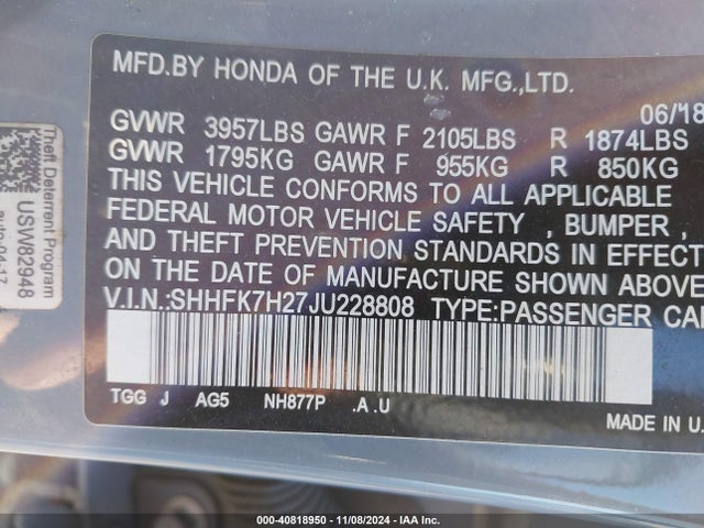 Honda Civic Lx 2018 SHHFK7H27JU228808 Image 9