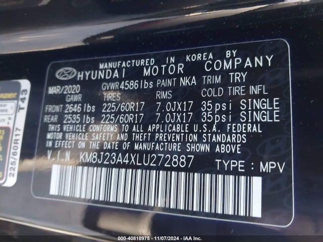 Hyundai TUCSON SE 2020 KM8J23A4XLU272887 Image 9