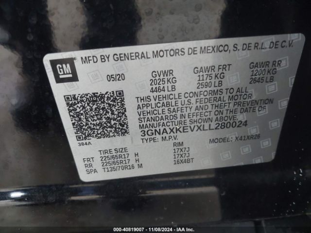 3GNAXKEVXLL280024 Chevrolet lyx - direct injection, vvt, fgt, turbo, alum, gen1