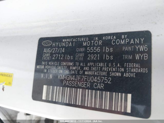 KMHGN4JF7FU045752 Hyundai Genesis 5.0