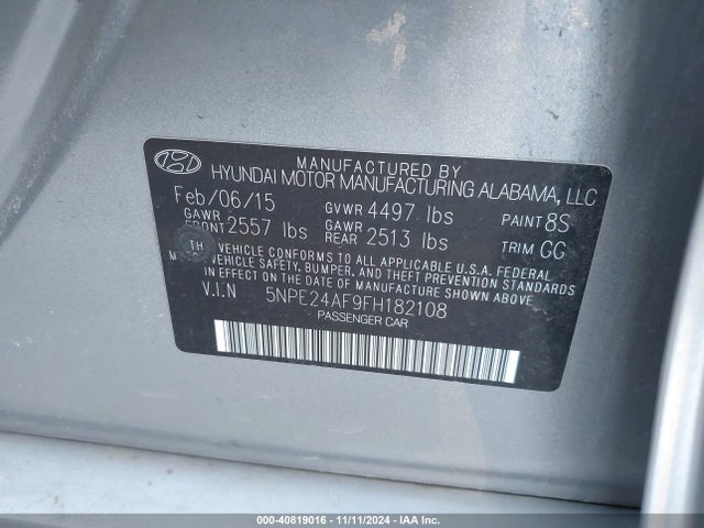 Hyundai SONATA SE 2015 5NPE24AF9FH182108 Image 9