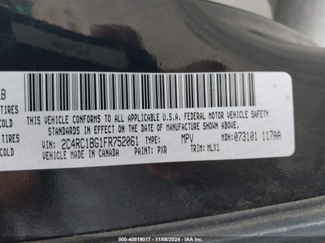 2C4RC1BG1FR752061 Chrysler 2015