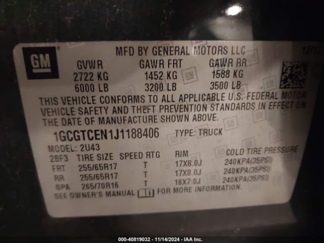 1GCGTCEN1J1188406 Chevrolet Colorado Lt