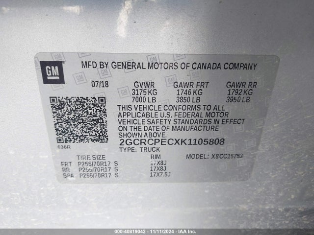 Chevrolet Silverado 1500 Ld Lt 2019 2GCRCPECXK1105808 Image 9