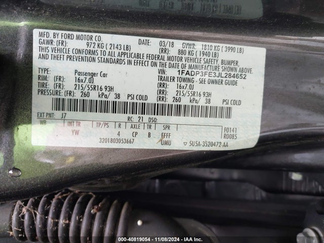 Ford FOCUS SE 2018 1FADP3FE3JL284652 Image 9