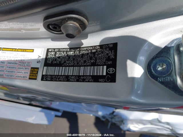 JTDKARFU5J3064085 Toyota Prius Three