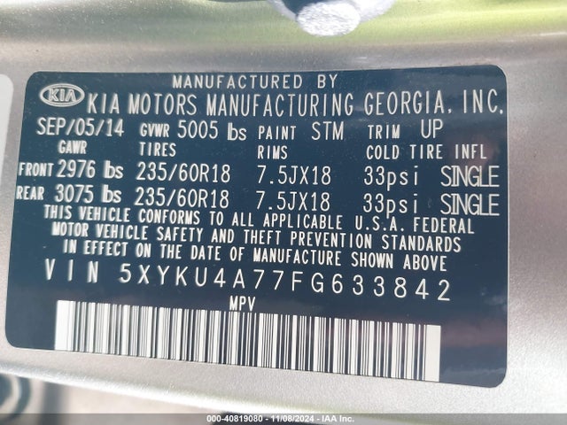 5XYKU4A77FG633842 KIA Sorento Ex V6