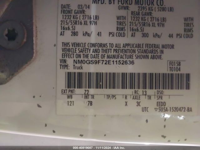 NM0GS9F72E1152636 Ford Transit Connect Xlt
